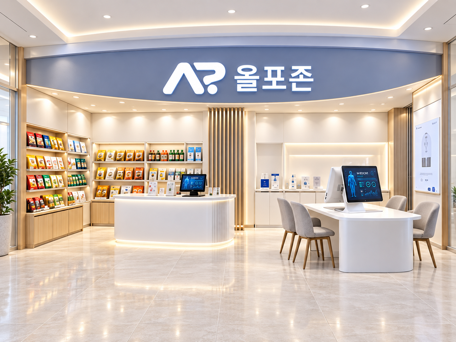 천장과 바닥까지 이어지는 올포존 매장 공간
